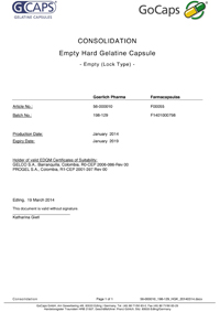 Certificate to gelatin capsules